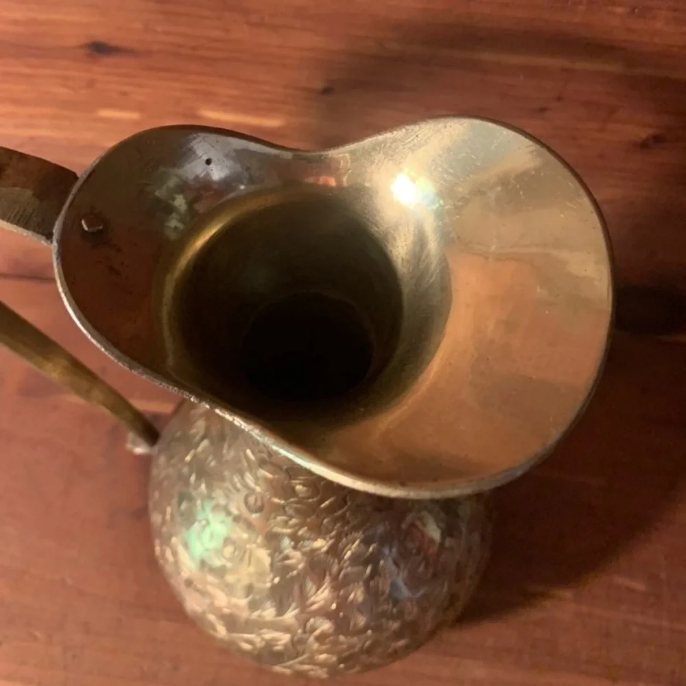 Vintage Etched India Brass 7” Pitcher - Picture 9 of 11